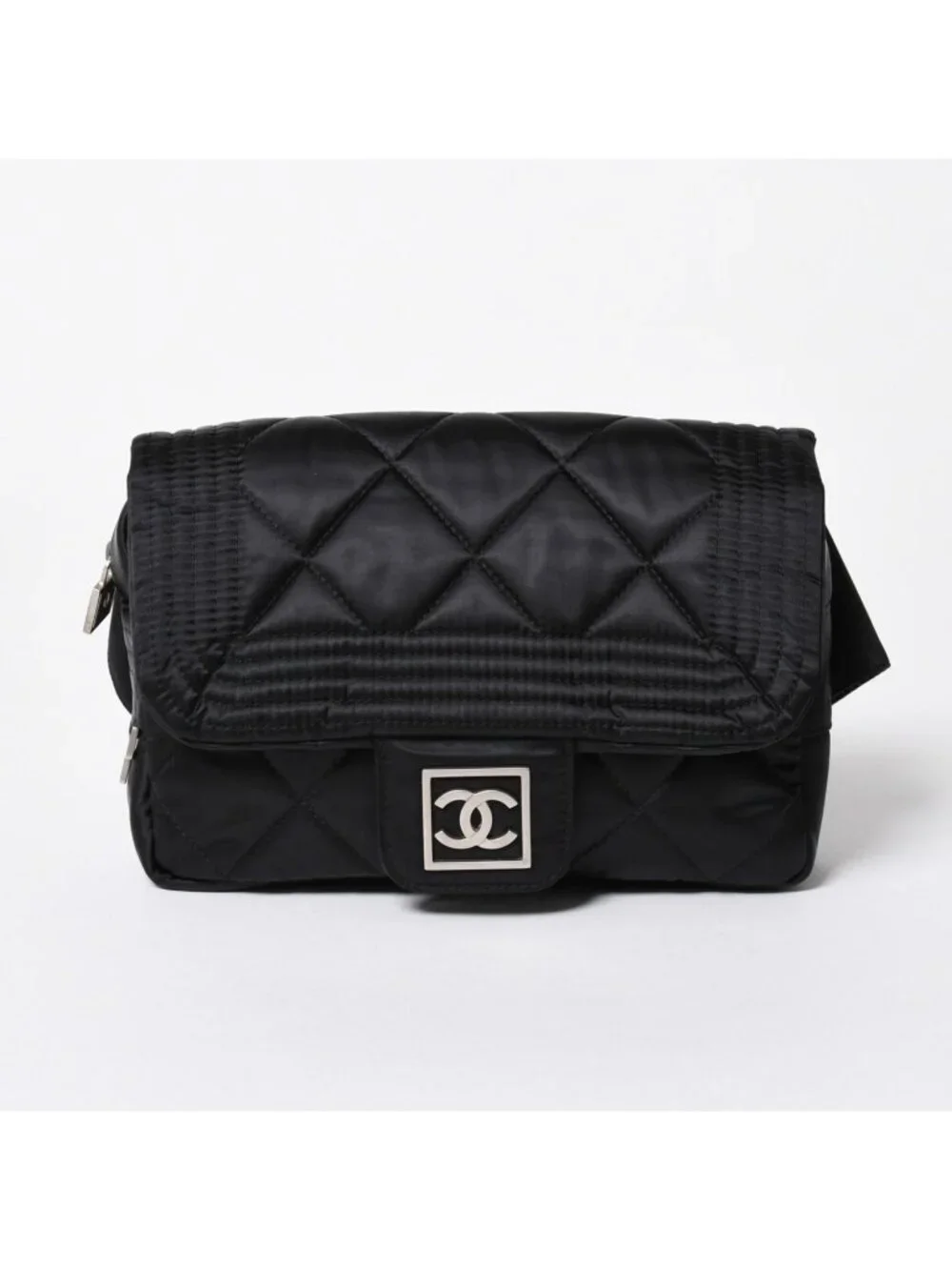 Chanel Sports Line Waist Bag CC Logo Nylon Black Matte Silver